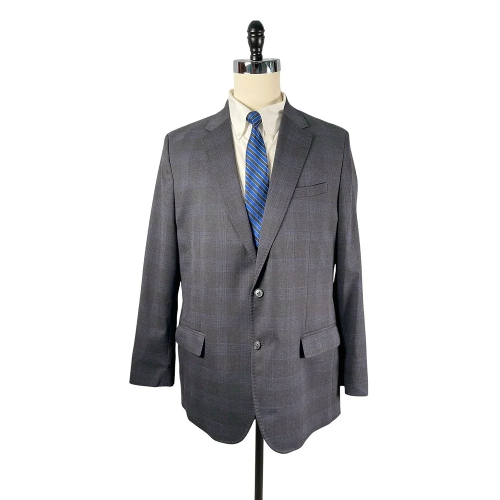 JM Haggar‎ Blazer Suit Separates Mens 46L Tailored Fit Charcoal Blue Plaid
